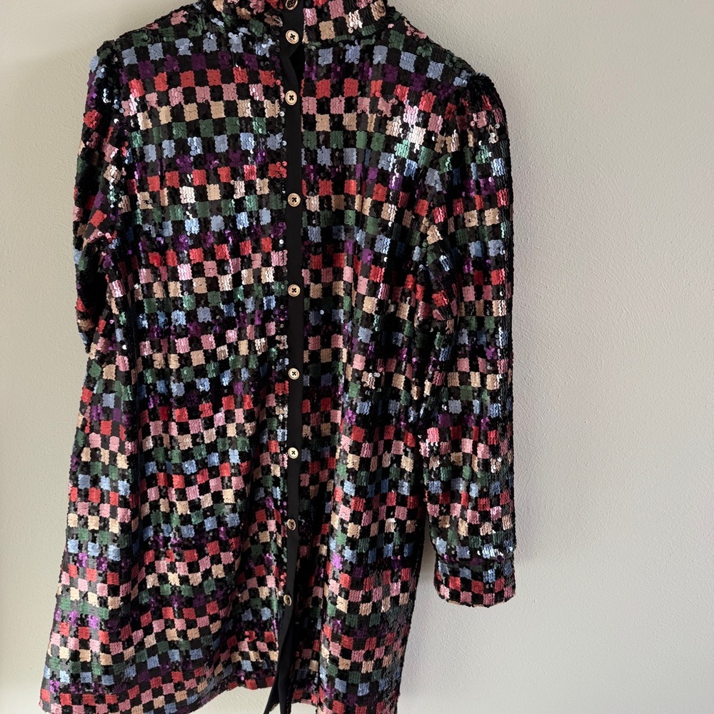 NEW Buru Mod Colorful Sequin Checkered Mini Dress L - Picture 7 of 11